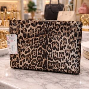 Leopard Print Zip Clutch - Brown & Black